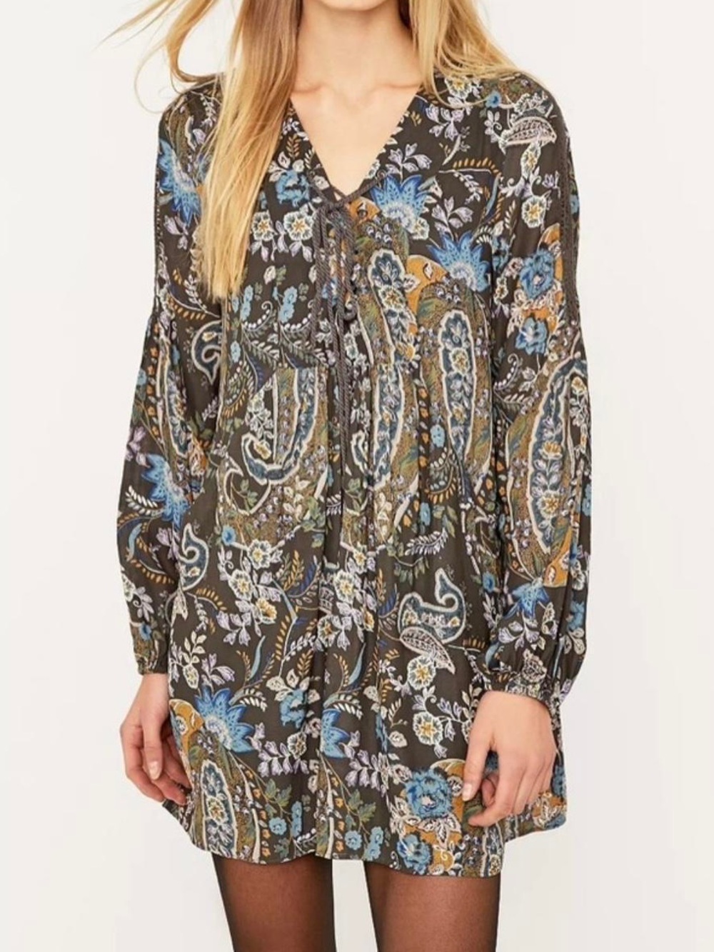 Free People Rain or Shine Paisley Lace Up Dress Medium